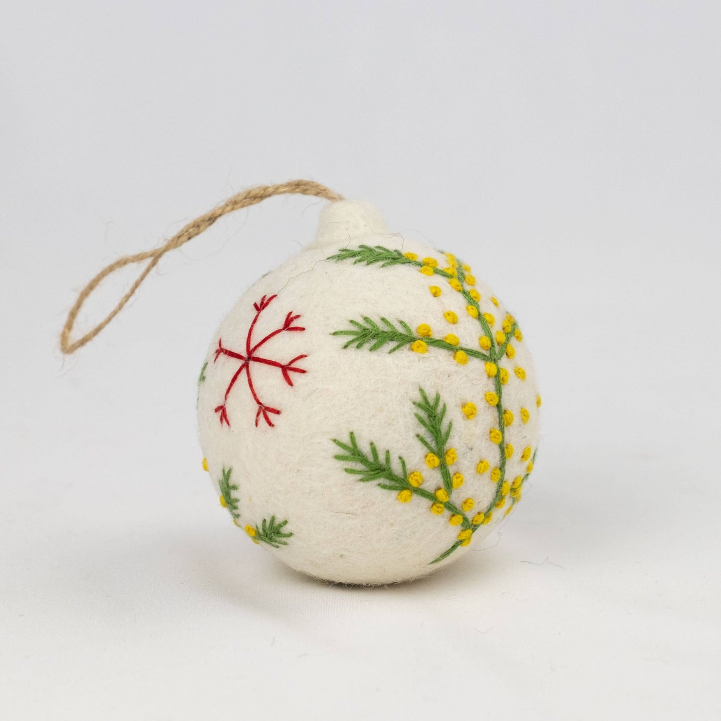 Holiday Ornament Hand Embroidered White Felt
