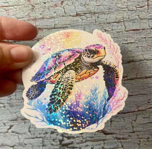 Sea Turtle Watercolor Die Cut Vinyl Sticker