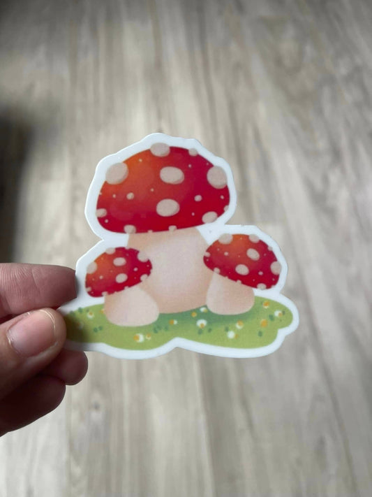 Red Mushroom Cluster Die Cut Vinyl Sticker