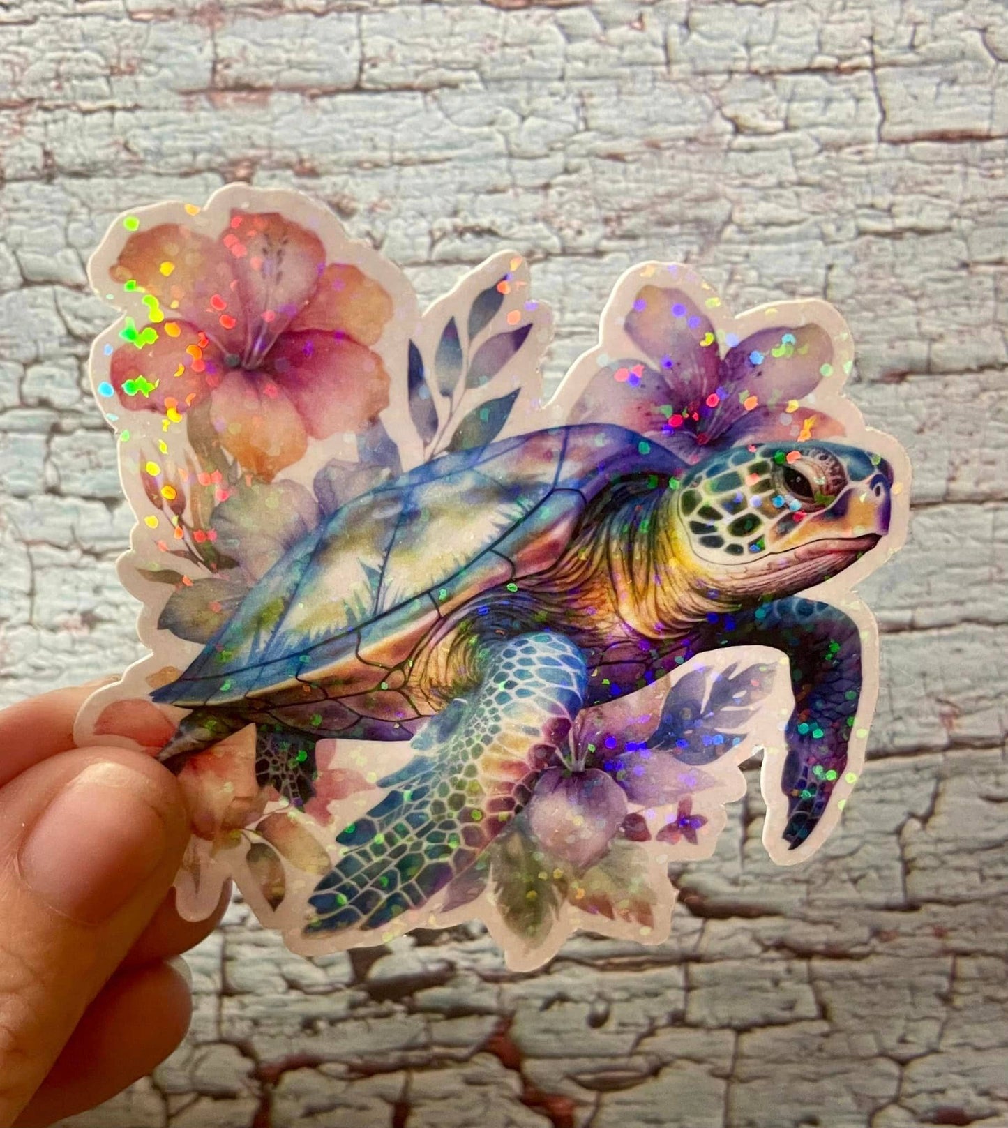 Sea Turtle Watercolor Die Cut Vinyl Sticker: Little dots holo / Loose/unpackaged