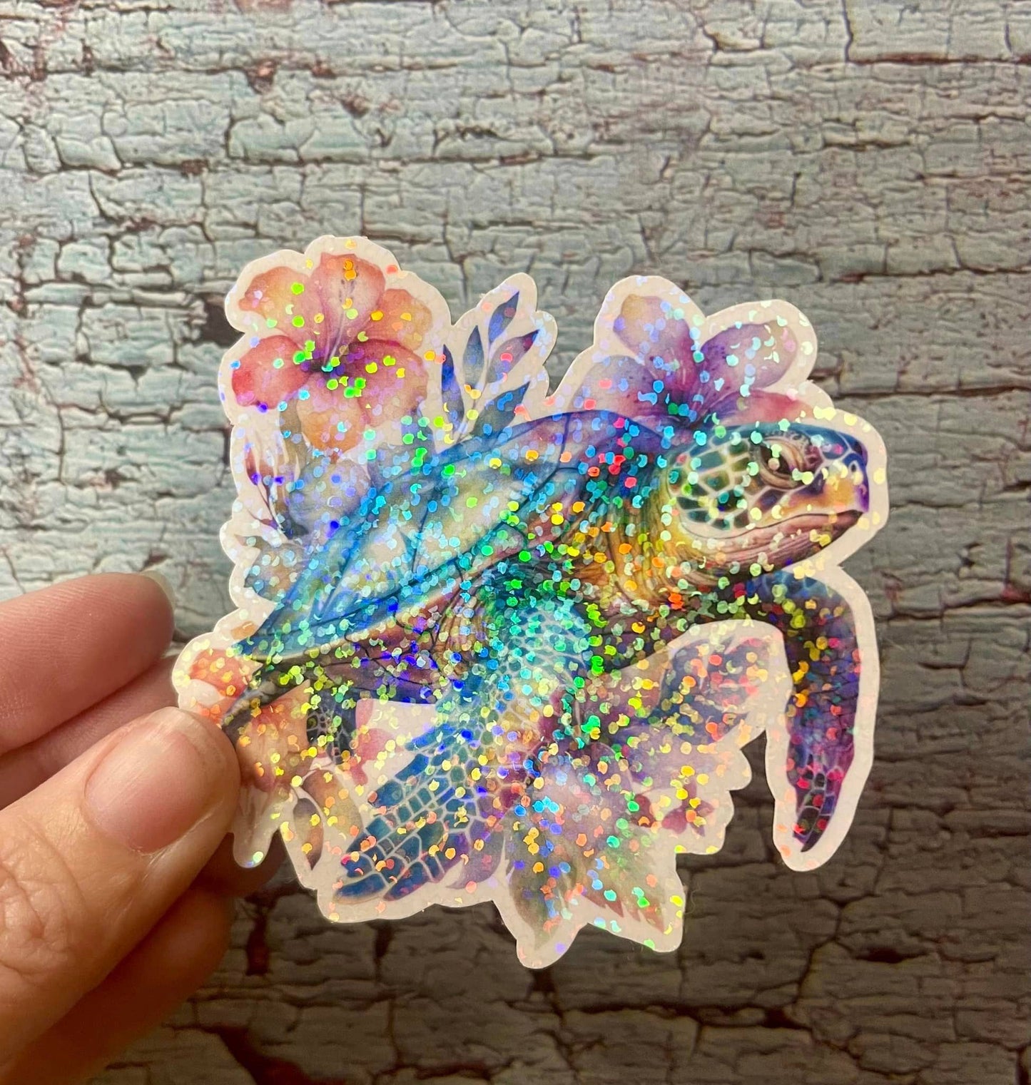 Sea Turtle Watercolor Die Cut Vinyl Sticker: Little dots holo / Loose/unpackaged