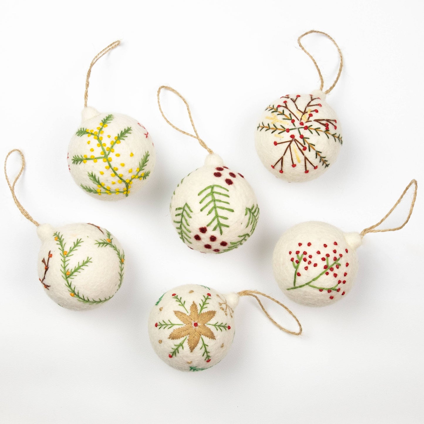 Holiday Ornament Hand Embroidered White Felt