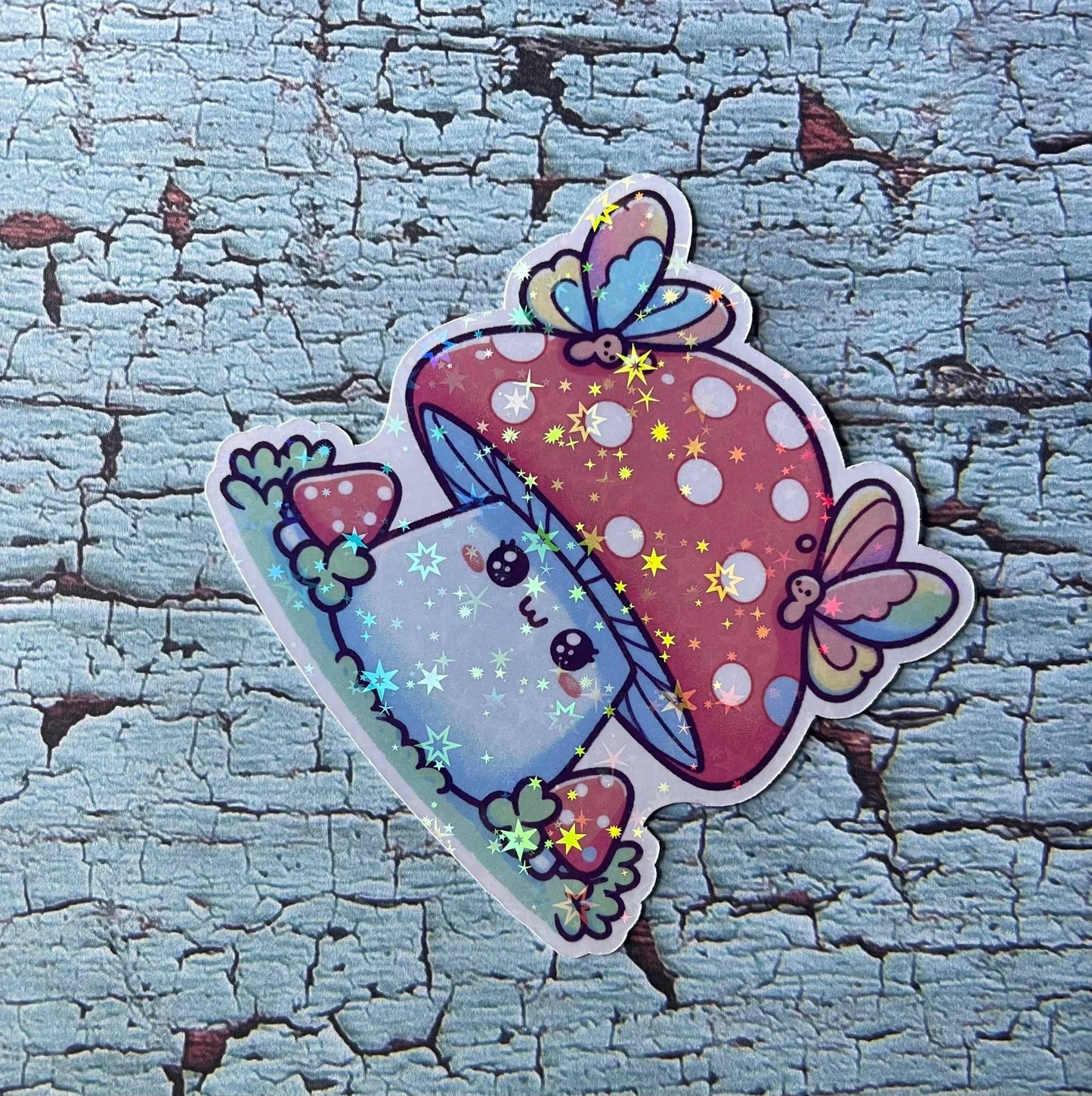 Mushroom & Butterflies Holographic Die Cut Vinyl Sticker