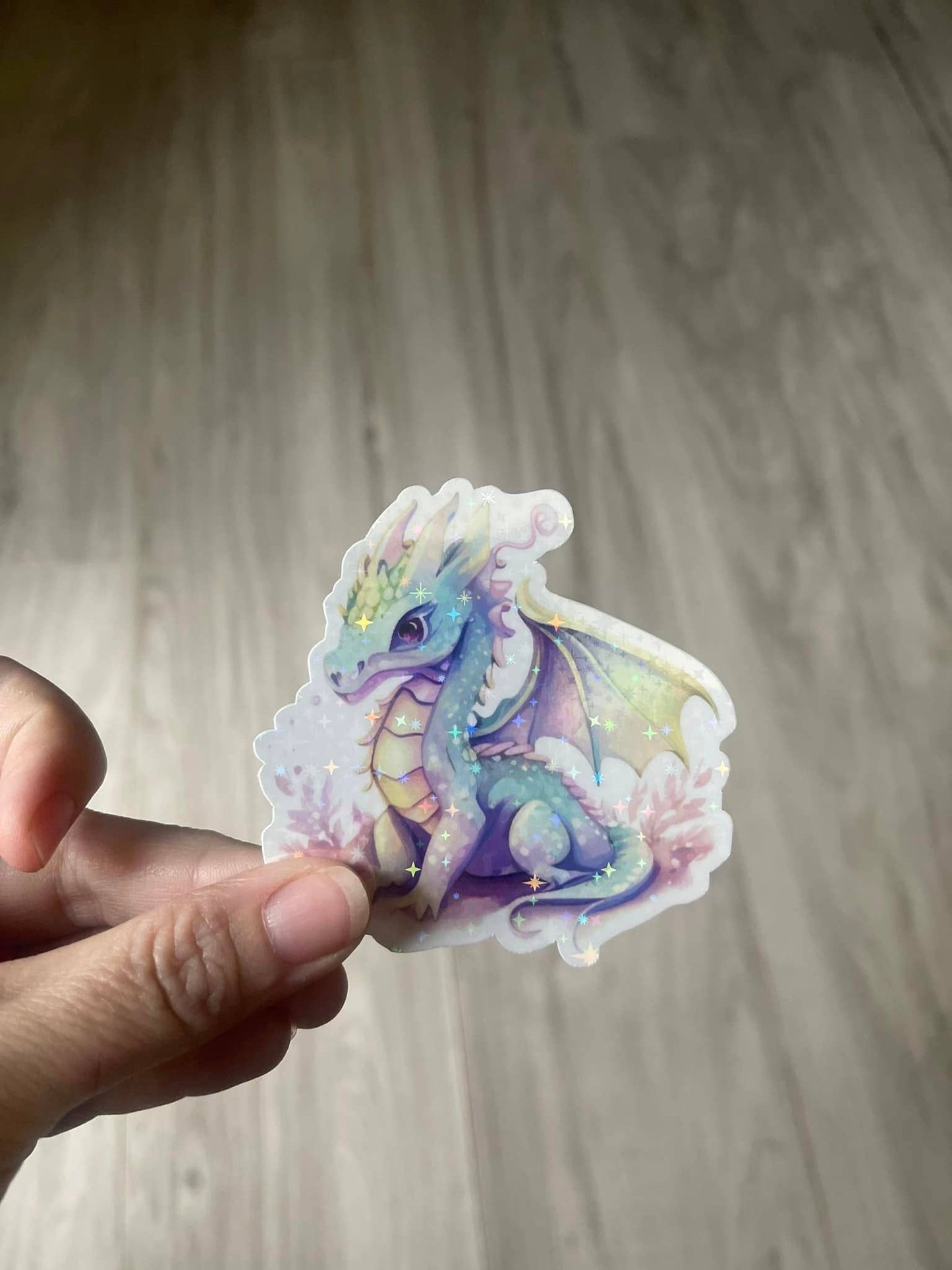 Pastel Rainbow Holographic Dragon Die Cut Vinyl Sticker