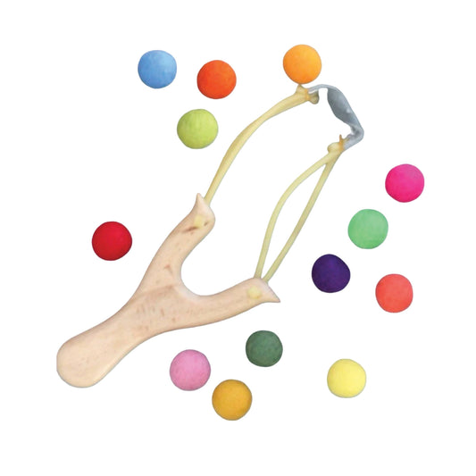 Wooden Slingshot with Felt Balls