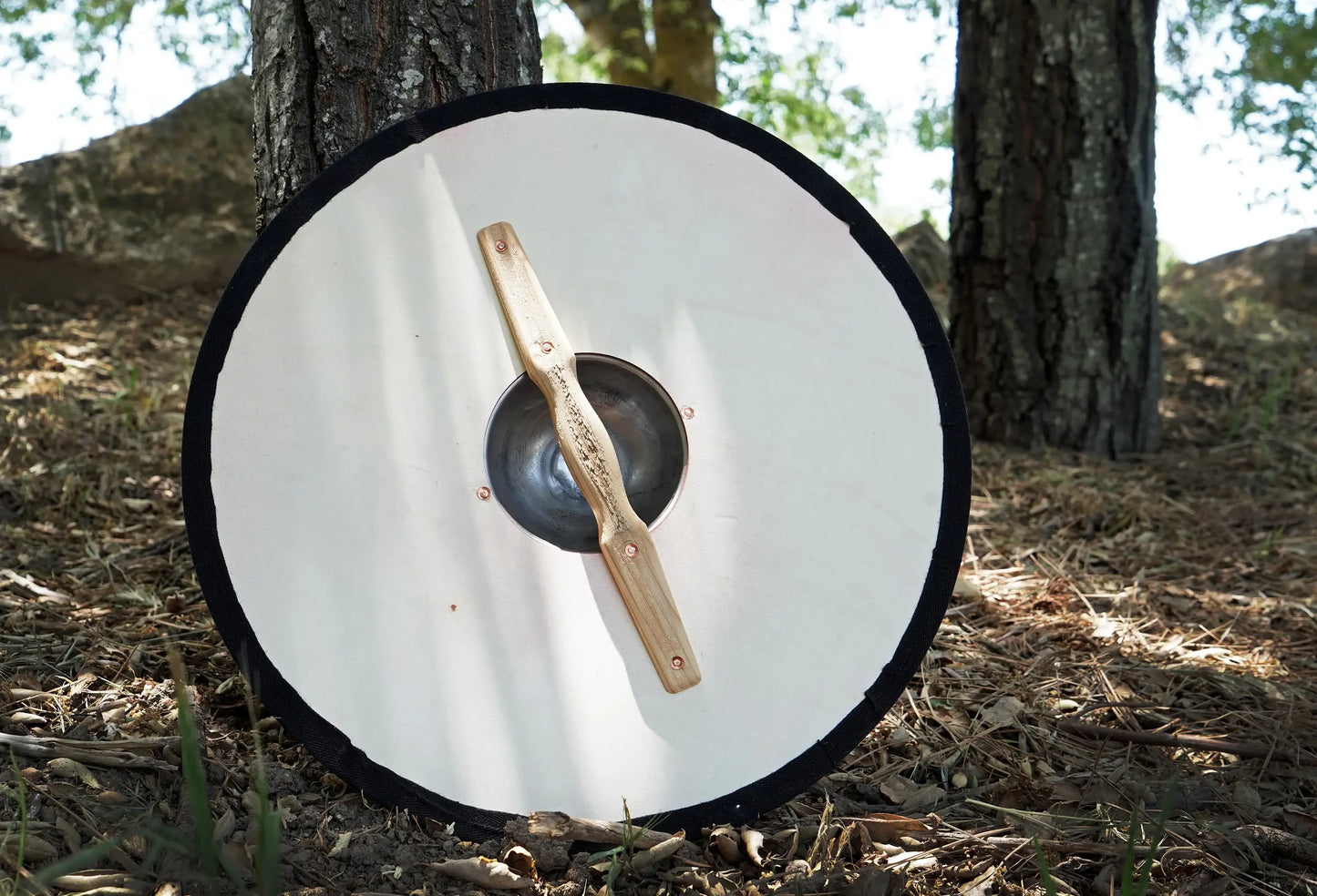 Wooden Toy Viking Shield with Steel Boss and Knotwork Design