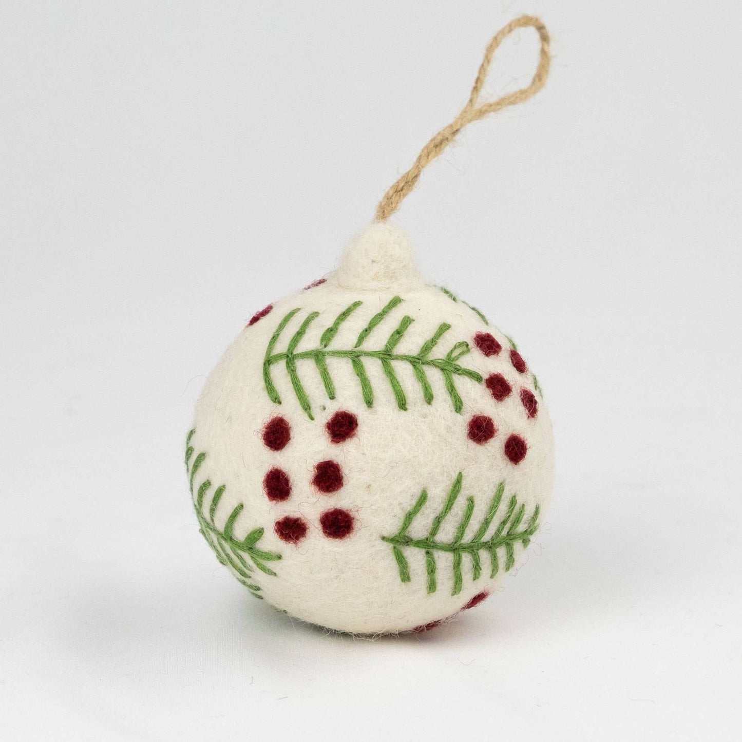 Holiday Ornament Hand Embroidered White Felt