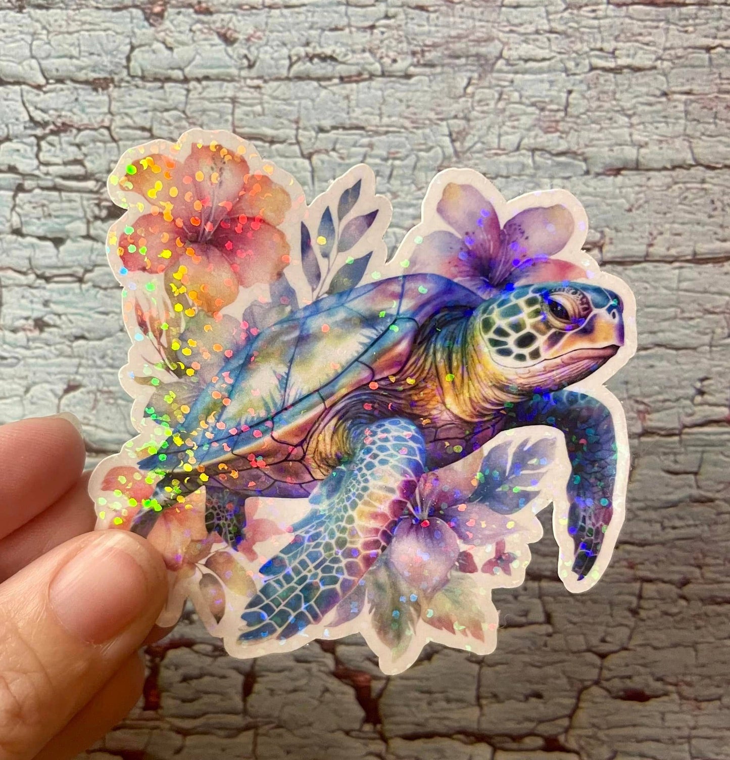Sea Turtle Watercolor Die Cut Vinyl Sticker: Little dots holo / Loose/unpackaged