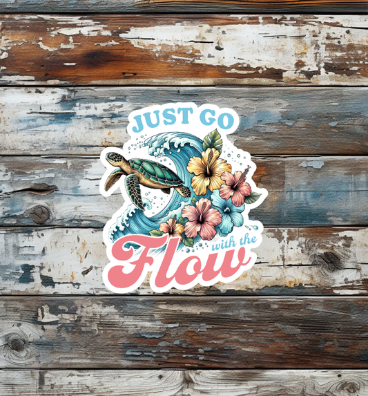 Go With The Flow Sea Turtle Die Cut Vinyl Sticker