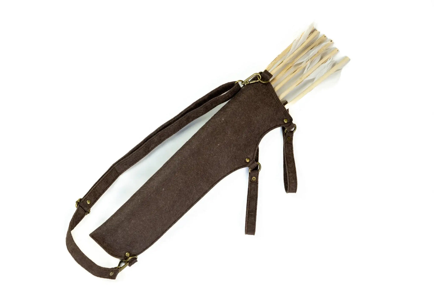 Wooden Toy Bow and Arrow Set With Leather or Felt Quiver