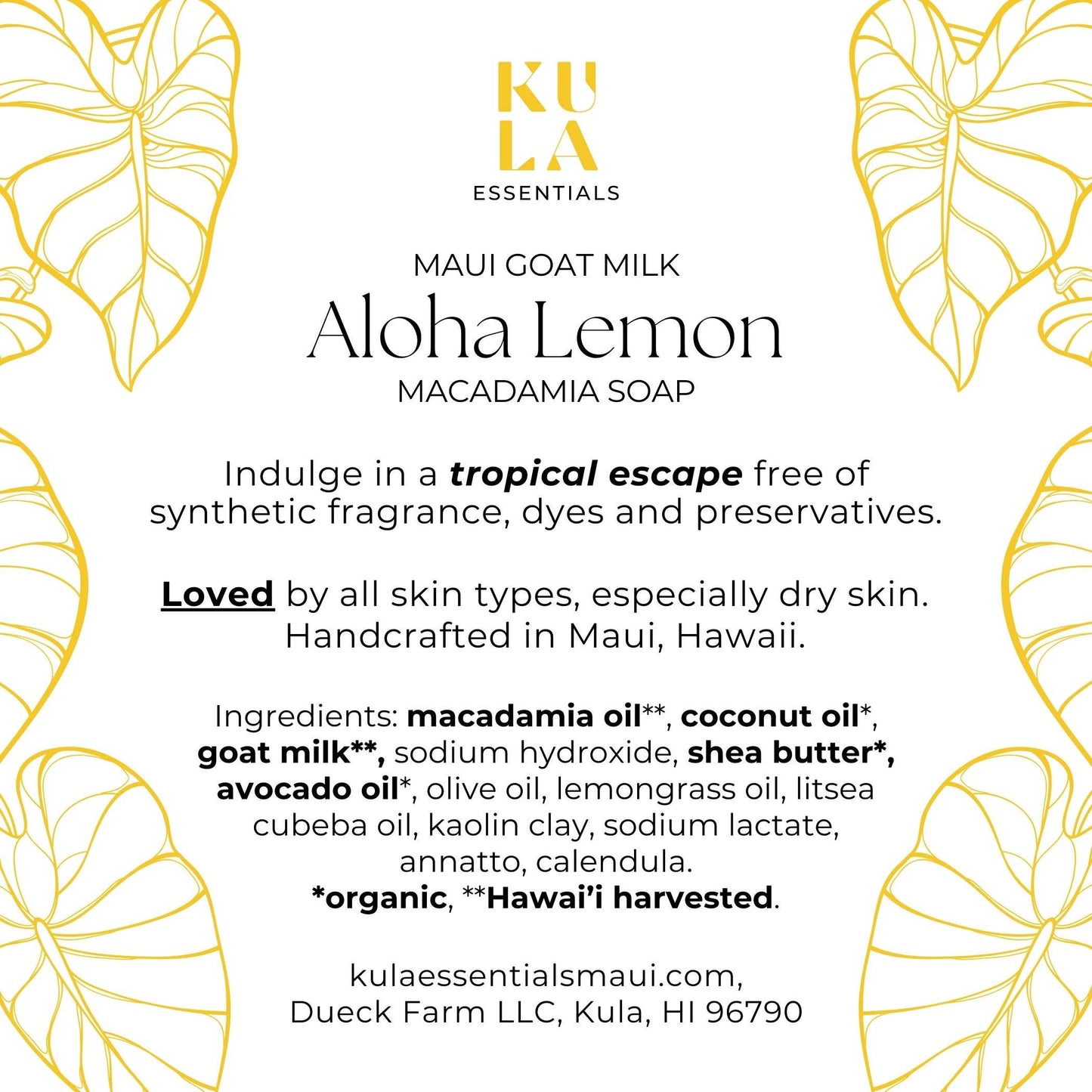 Maui Goat Milk Macadamia Soap - Aloha Lemon