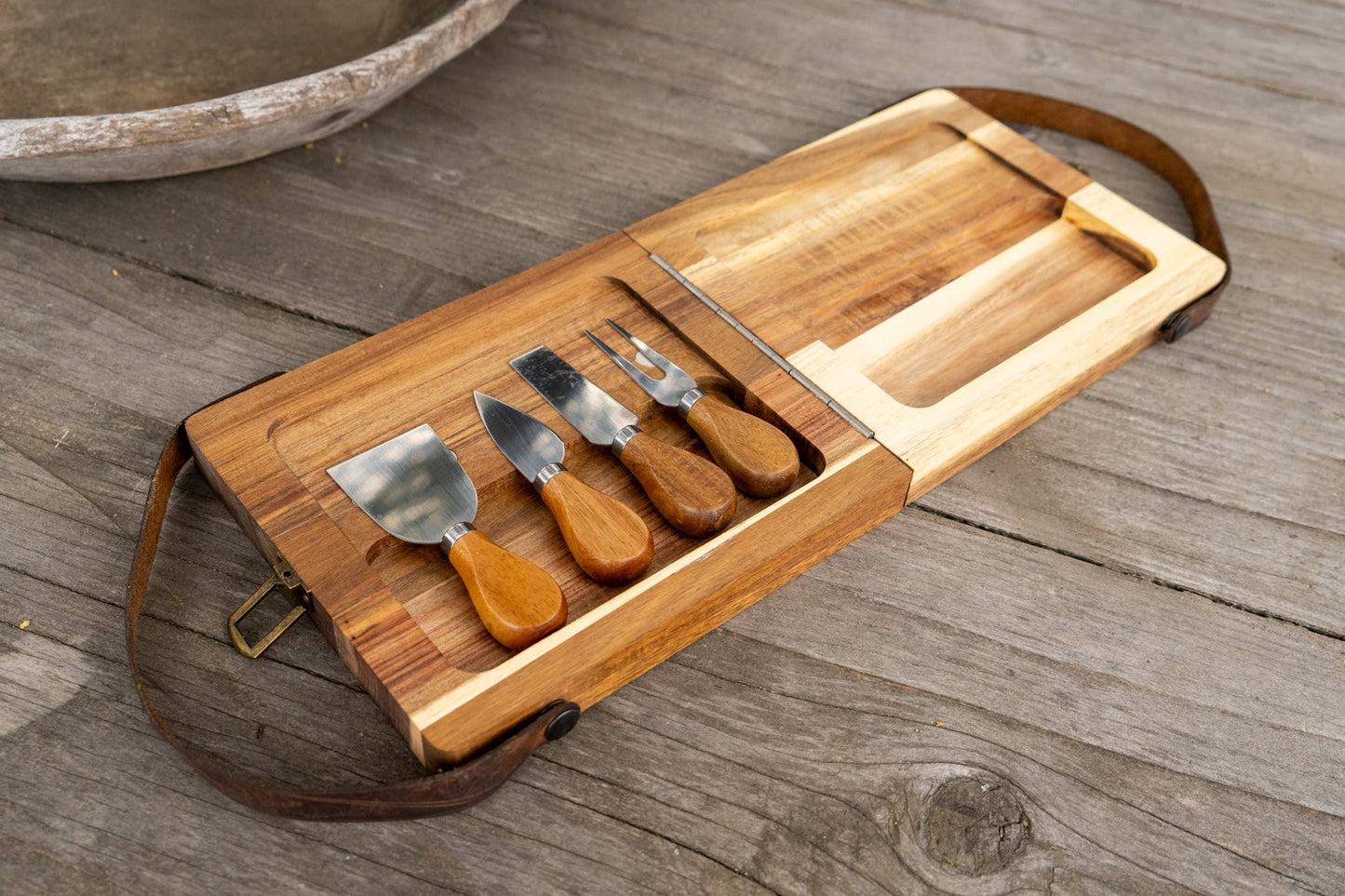 Acacia Wood Folding Charcuterie Board w/Cheese Knives