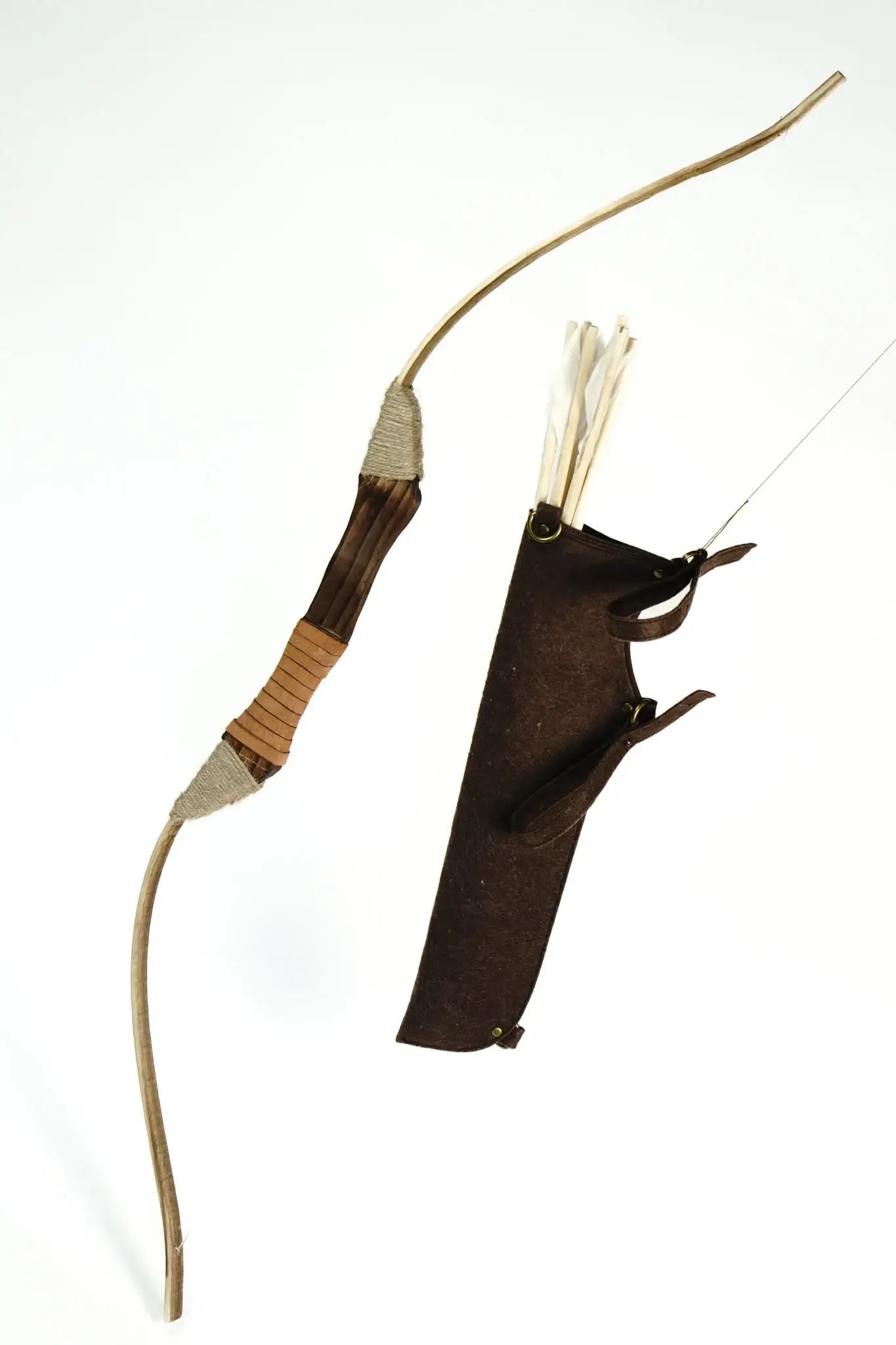 Wooden Toy Bow and Arrow Set With Leather or Felt Quiver