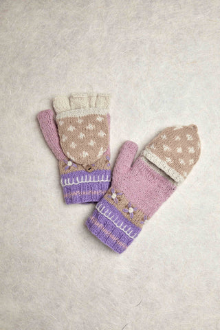 Alpine Villa Lavender Embroidered Knit Convertible Mittens