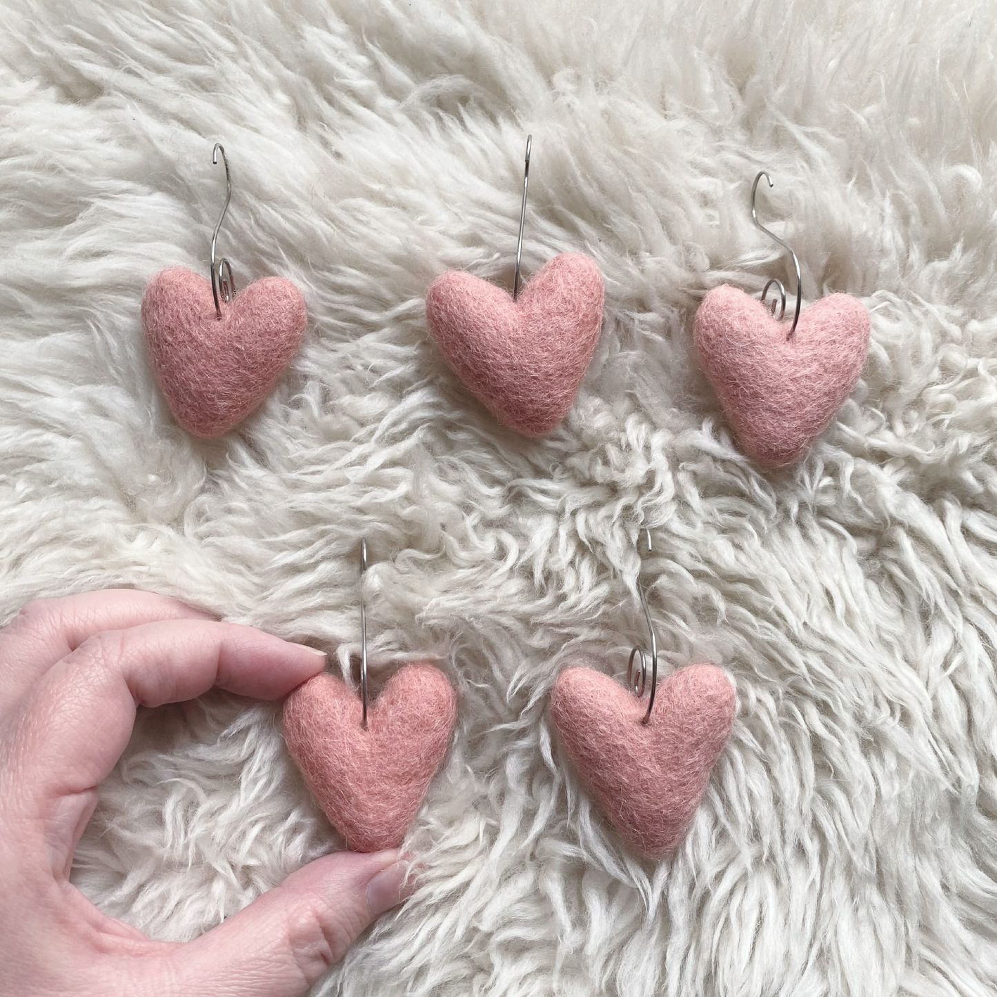 Felt Heart Ornaments (Light Pink)