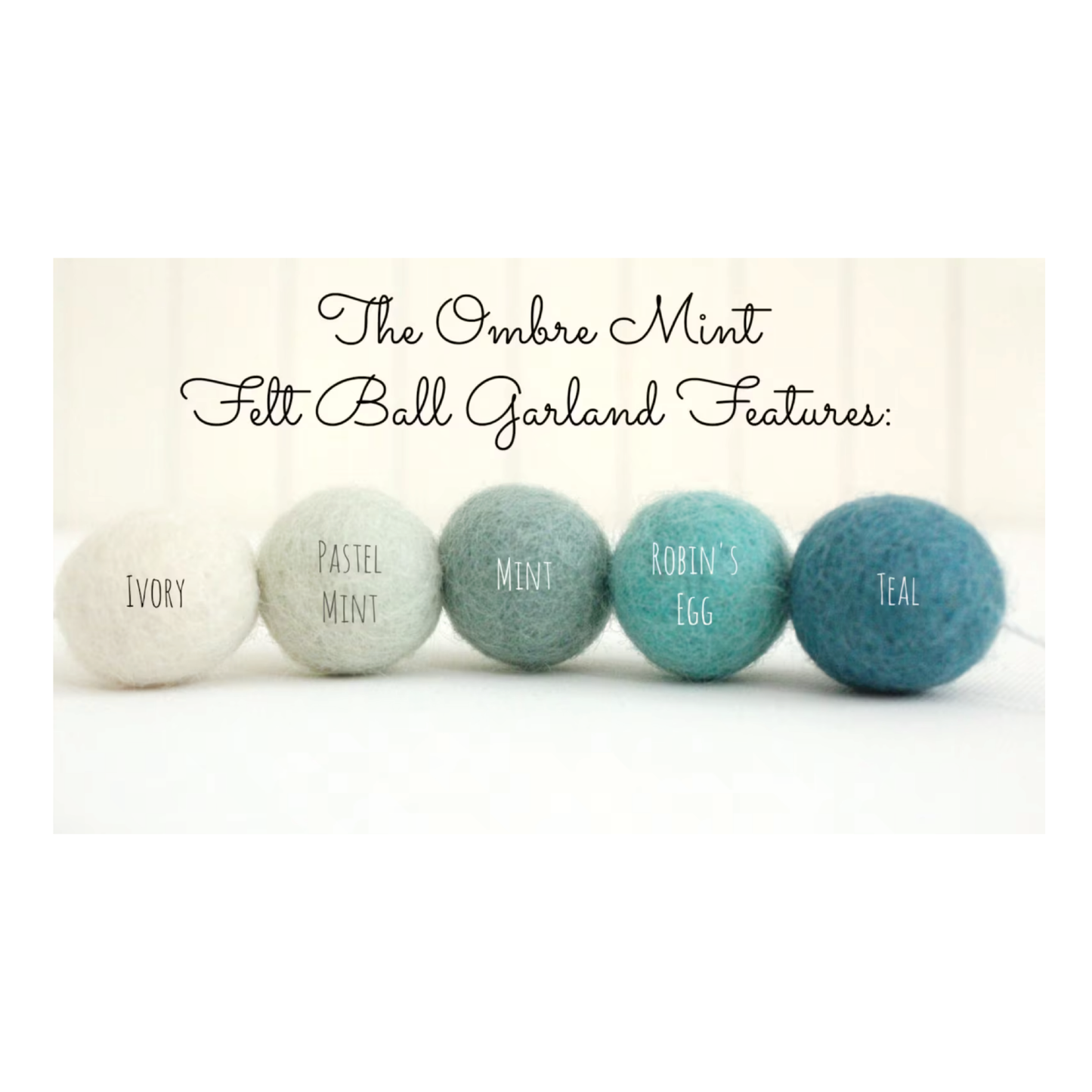 Ombre Aqua Felt Ball Garland