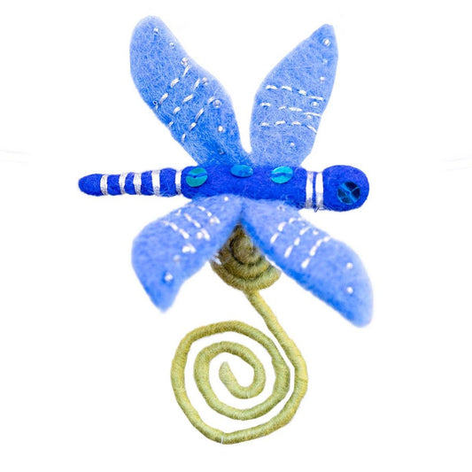 Dragonfly Frond Friend on Vintage Bromo-Cedin Blue Glass Bottle