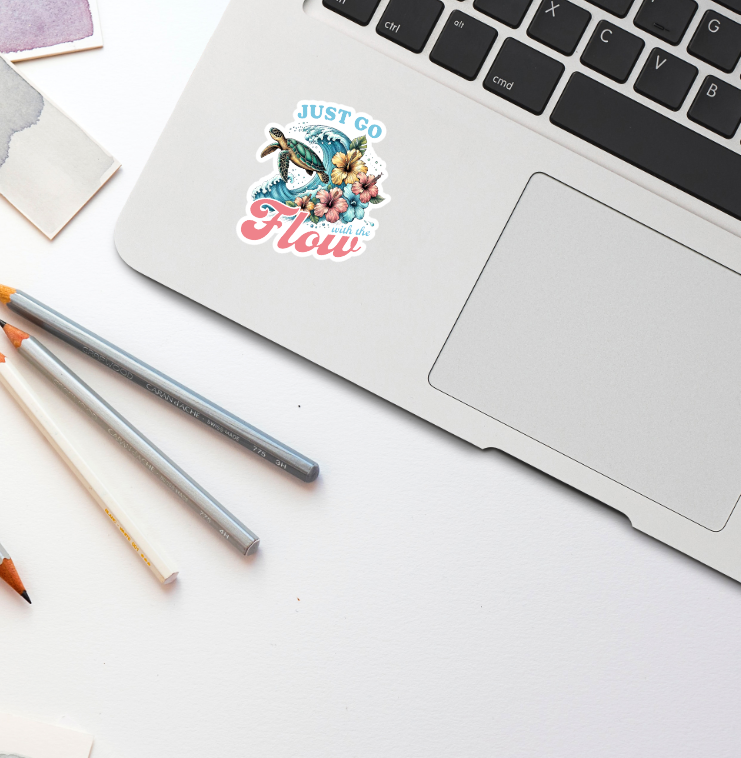 Go With The Flow Sea Turtle Die Cut Vinyl Sticker