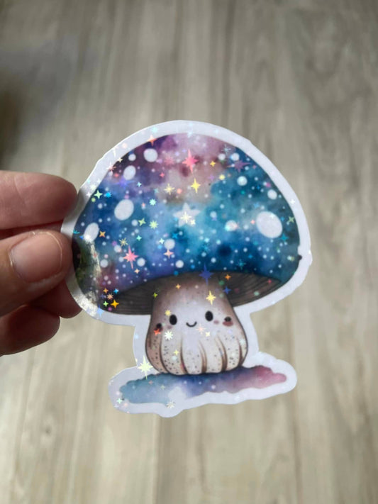 Space Mushroom Holographic Die Cut Vinyl Sticker