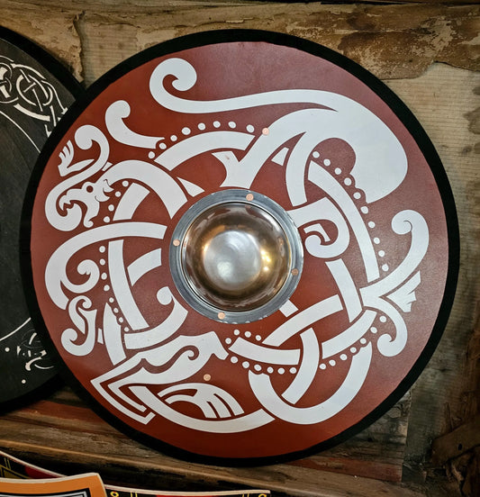Wooden Toy Viking Shield with Steel Boss and Knotwork Design