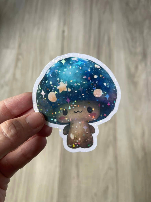 Space Mushroom Holographic Die Cut Vinyl Sticker
