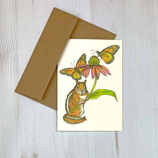 Chipmunk Coneflower Monarch 5x7" Notecard