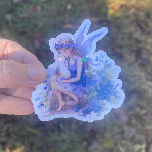 Flower Fairy Holographic Die Cut Vinyl Sticker