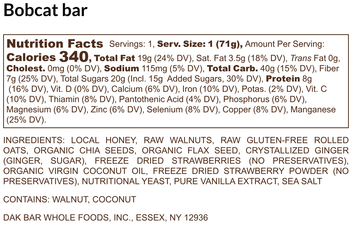 Bobcat Bar - Walnuts, Strawberries & Ginger Snack Bar