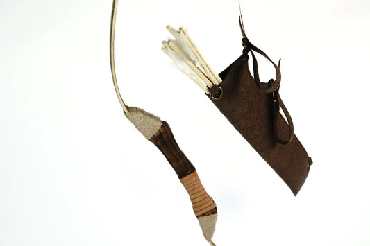Wooden Toy Bow and Arrow Set With Leather or Felt Quiver
