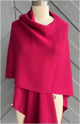 Alpaca Blend Knit Ruana Wrap  - Berry