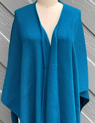 Alpaca Blend Knit Ruana Wrap - Peacock Blue