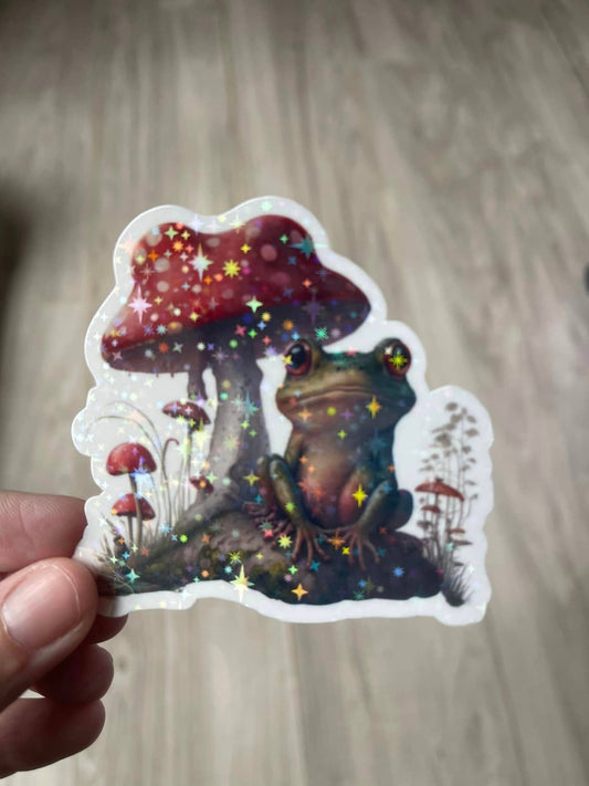 Frog Under Red Mushroom Die Cut Vinyl Sticker