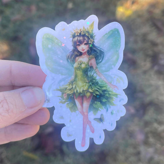 Green Fairy Holographic Die Cut Vinyl Sticker