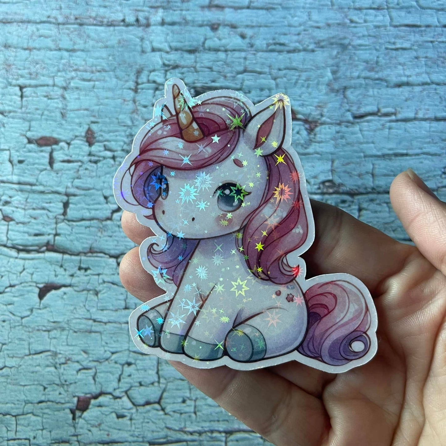 Kawaii Cute Unicorn Holographic Die Cut Vinyl Sticker