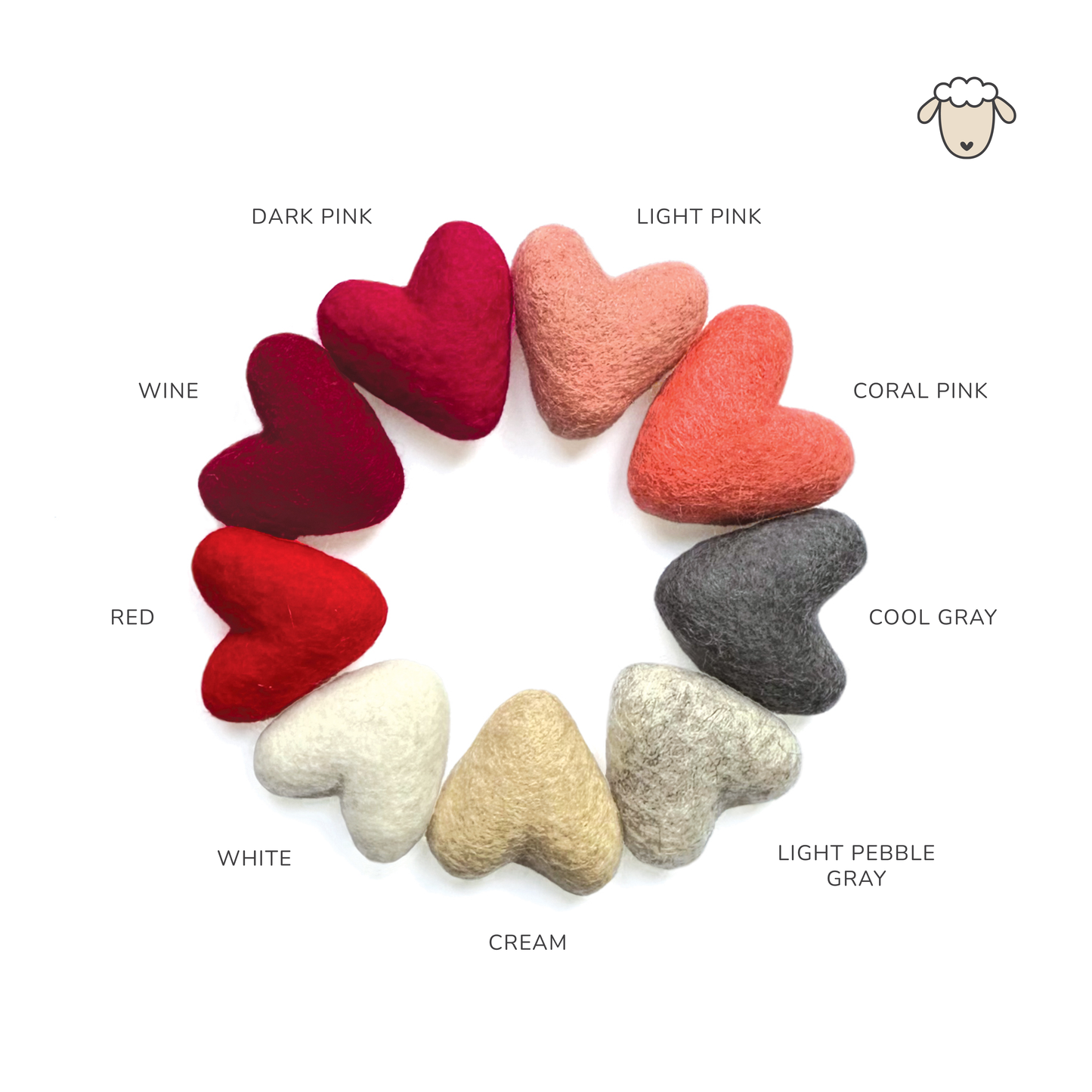 Light Pink 100% Wool Hearts