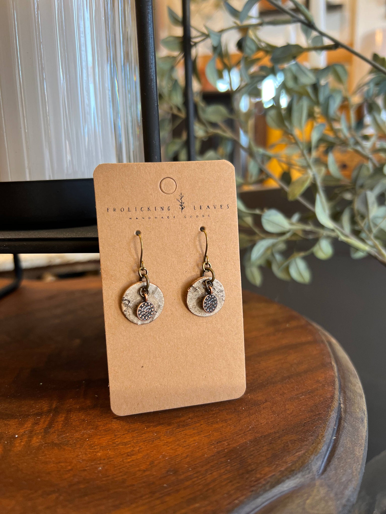 Tiny Birch Earrings with Medallion